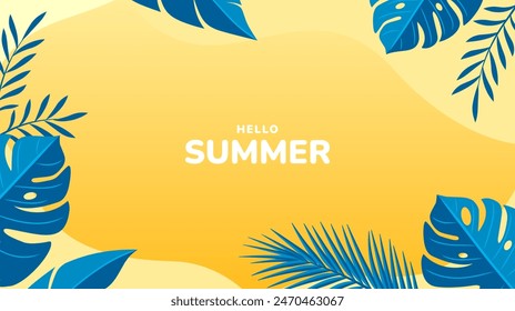 Tropical leaves background. Summer holiday banner. Vector illustration