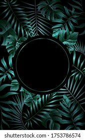 Tropical leaves background.
Summer vector illustration. Design for postcard, wallpaper, digital, web sites and social media. Jungle foliage backdrop.