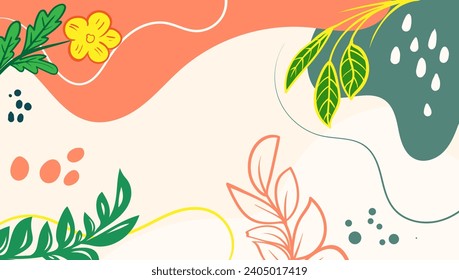 Tropical leaves background vector. Botanical foliage banner design hand drawn colorful for wrappers, wallpapers, postcards, greeting cards, wedding invitations, romantic events