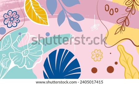 Tropical leaves background vector. Botanical foliage banner design hand drawn colorful for wrappers, wallpapers, postcards, greeting cards, wedding invitations, romantic events