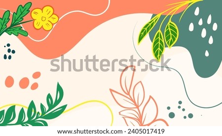 Tropical leaves background vector. Botanical foliage banner design hand drawn colorful for wrappers, wallpapers, postcards, greeting cards, wedding invitations, romantic events