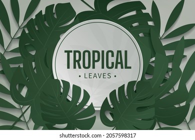 pancarta de hojas tropicales. hojas de monstera sobre fondo de pared verde. maquillaje y plantillas para crear saludo, tarjetas, revistas, portada, afiches y banners, etc. ilustraciones vectoriales