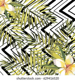 Tropical leaves. Beautiful vector floral pattern background, exotic print. EPS 10