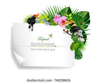 tropical leaves with bird backgrounds vectors