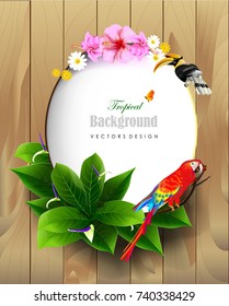 tropical leaves with bird backgrounds vectors