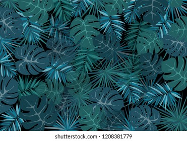 Tropical leaves and black template. Vector
