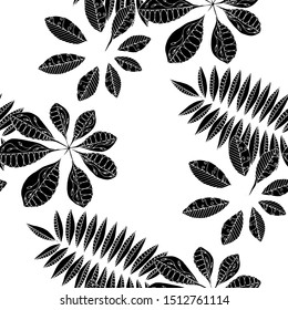 Tropical Leaves. Black and White Pattern Seamless