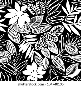 Tropical leaves. Black and white vector