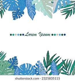 Tropical leaves border, frame, birthday, summer party, invitation, greeting card design illustration