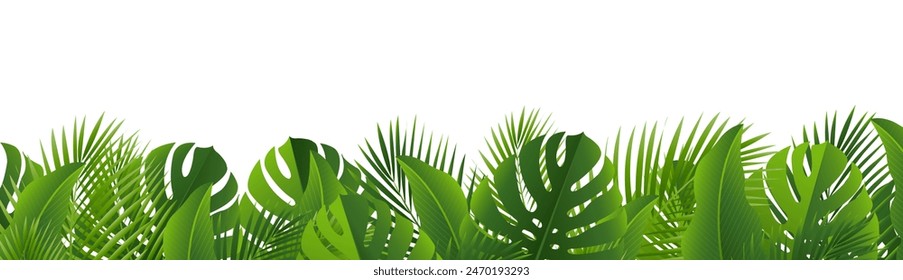 Tropical Leaves Border Isolated White Background 
With Gradient Mesh, Vector Illustration 