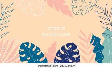 tropical leaves border and place for text. modern design template for print or web