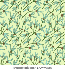 Tropical Leaves botanical seamless pattern.  Leaves and plants branches pattern. Endless floral background. 