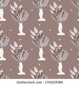 Tropical Leaves. Botanical seamless pattern.  Leaves and plants branches pattern. Endless floral background. 