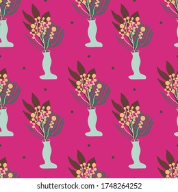 Tropical Leaves. Botanical seamless pattern.  Leaves and plants branches pattern. Endless floral background. 