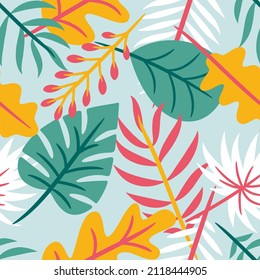 Tropical leaves botanical seamless pattern. Tropical plant pattern. Seamless tropical pattern