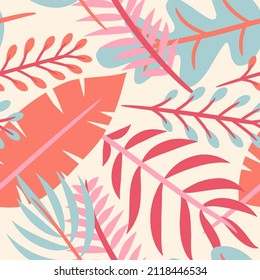 Tropical leaves botanical seamless pattern. Tropical plant pattern. Seamless tropical pattern