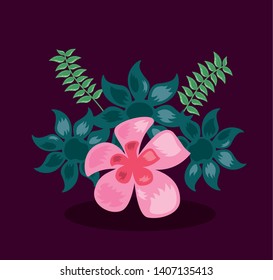 tropical leaves bouquet flower exotic nature dark background vector illustration