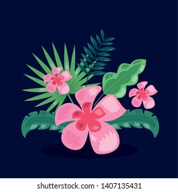 tropical leaves bouquet flower exotic nature dark background vector illustration