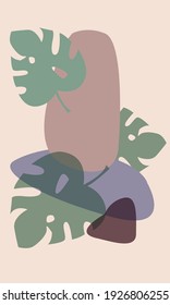 Tropical leaves, branches on abstract background, Boho style printable for poster, Pastel color poster