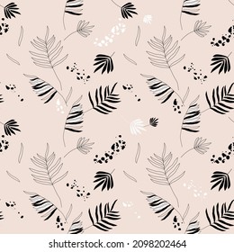 Tropical leaves, branches in the vector. Seamless pattern in botanical style
