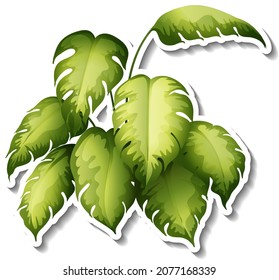 Tropical leaves brush sticker on white background illustration
