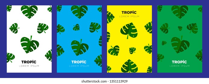 Tropical leaves and circle copyspace background for banner or posters. Summer concept Social media cover or story template. Vector illustration. 