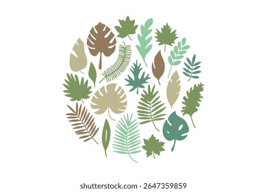 Tropical Leaves Circle Design for Botanical Illustration and Nature Theme