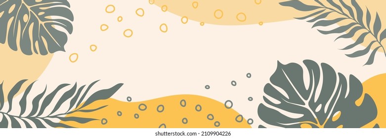 Tropical leaves, collected in a composition.Botanical abstract postcard for your text.Vector design for greeting card,wall framed prints,invitation,cover and poster.Natural floral Frame for your text