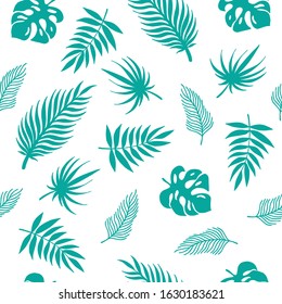 Tropical leaves collection. Vector illustration. Seamless pattern.