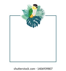 tropical leaves and colorful bird, vector frame