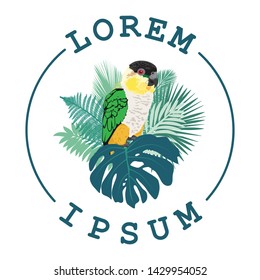 tropical leaves and colorful bird, vector logo template