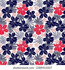 Tropical leaves and colorful flowers print,vector working