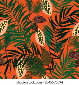 Tropical leaves colorful vector repeat pattern