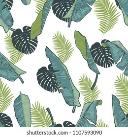 Tropical Leaves colorfull seamless vector Pattern