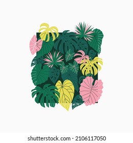 Tropical leaves composition. Palm exotic elements banner. Vector illustration.