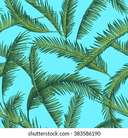 Tropical leaves, dense jungle. Seamless  botanical pattern. Vector background.