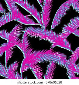 Tropical leaves, dense jungle. Seamless botanical pattern. Vector background.