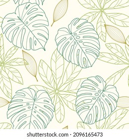 tropical leaves design - seamless vector repeat pattern - Colors are interchangeable, use it for wrappings, fabric, packaging and other print and design projects