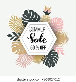 Tropical leaves design, vector background 