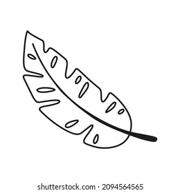 Tropische Blätter im Doodle-Stil. Vektor handgezeichnet schwarze Linie Design Element. Exotische sommerliche botanische Illustration.
