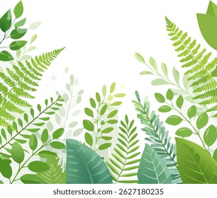 Tropical leaves elements. Tropical leaves background. Tropical plant wallpaper with foliage, palm, leaves, monstera in hand drawn pattern.