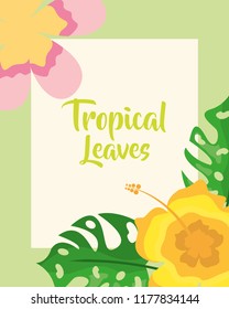 tropical leaves exotic flowers decoration card