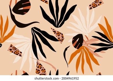 Tropical leaves. Exotic pattern. Creative seamless background. Fashion template for design, clothing, textiles