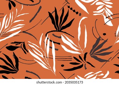 Tropical leaves. Exotic pattern. Creative seamless background. Fashion template for design, clothing, textiles