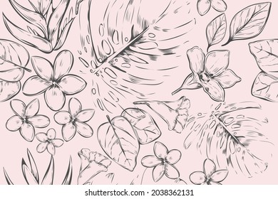Tropical leaves. Exotic pattern. Creative seamless background. Fashion template for design, clothing, textiles