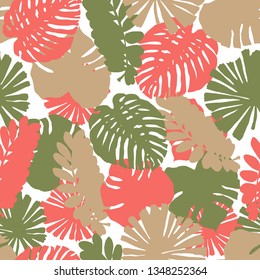 Tropical leaves. Exotic plant. Tropical colorful jungle. White background. For paper, fabric, banner, wrapping paper.