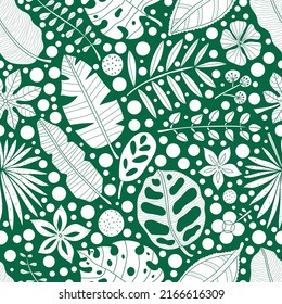 Tropical  leaves. Exotic summer botanical seamless pattern. Can be used in textile industry, paper, background, scrapbooking.Vector.