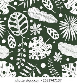 Tropical  leaves. Exotic summer botanical seamless pattern. Can be used in textile industry, paper, background, scrapbooking.Vector.