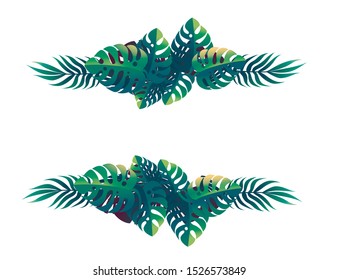 Tropical leaves floral design frame concept flat vector illustration on white background