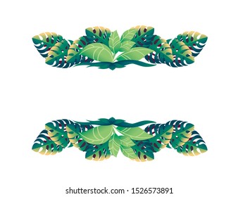 Tropical leaves floral design frame concept flat vector illustration on white background